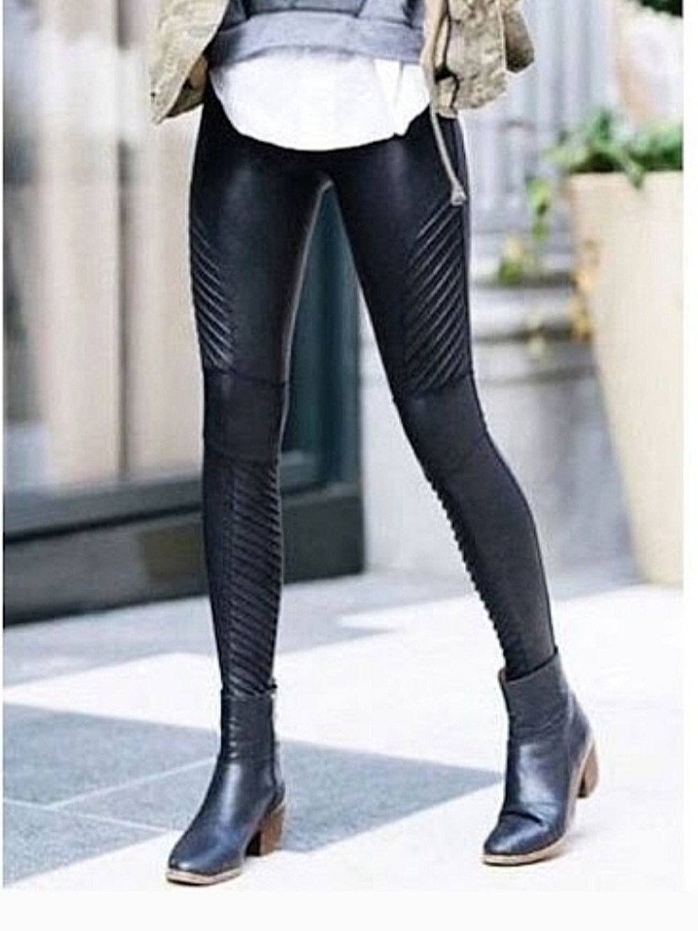 Spanx High-Rise Black Faux-Leather Moto Leggings